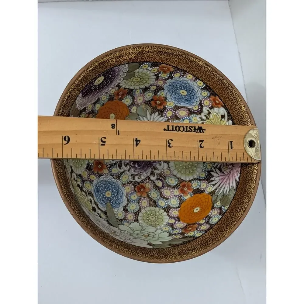 Vintage Kutani Japan Porcelain Bowl Hand Painted Floral Chrysanthemum and Daisy
